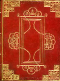 Legatura d'Elci in marocchino rosso con decorazioni in oro. Firenze, Biblioteca Medicea Laurenziana, D'Elci 740 (piatto anteriore) 